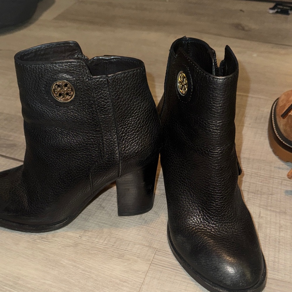 Tory Burch Black Textured Ankle Boots